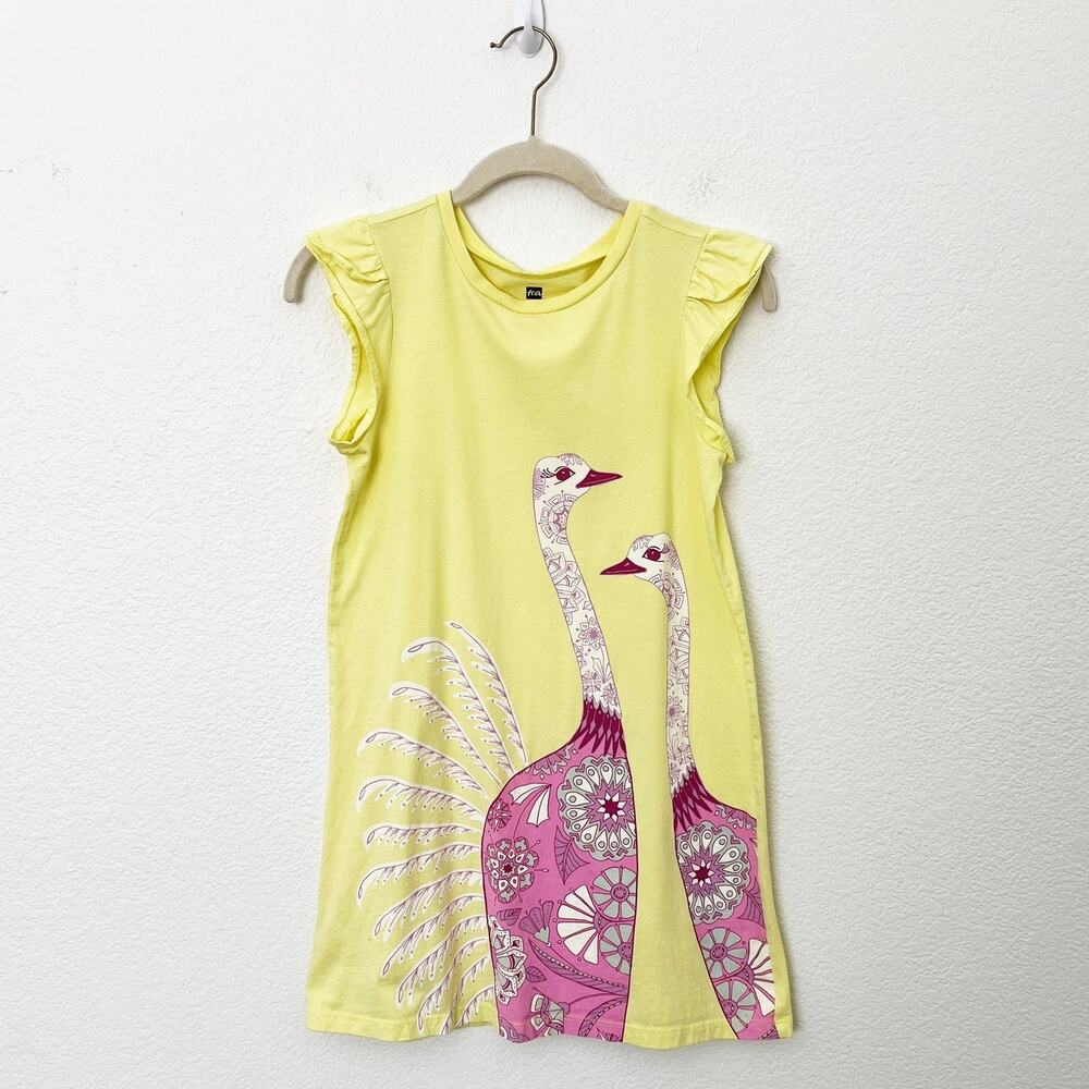 Tea Collection Yellow & Pink Bird Print Casual Dress